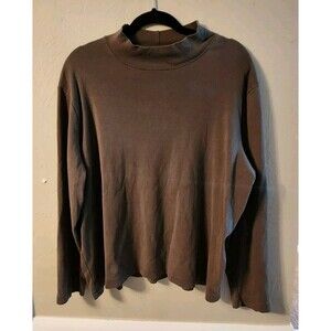 Size 2X Jones New York Sport Mock Neck Shirt Olive Green 100% Cotton Stretch